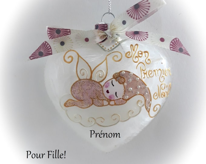 Boule de noël mon premier noël bébé Noël personnalisée peinte main décoration sapin fée elfe noël fait main