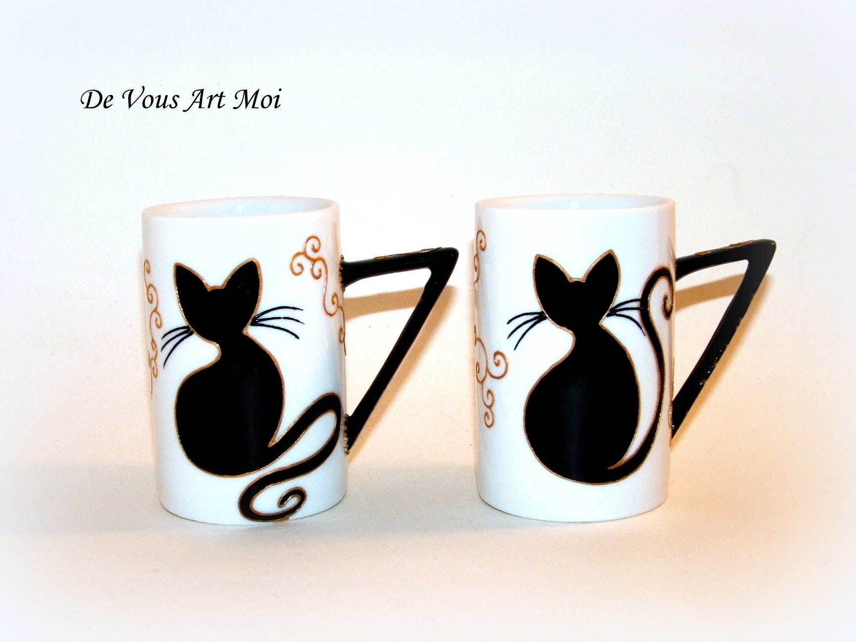 Mug Chatduo Mug Fait Mainnoir Et Blancen Porcelainepeint