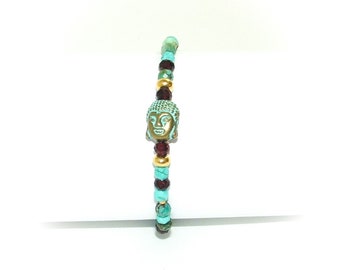 Bracelet Homme pierres turquoise semi précieuses plaqué or artisanal fait main