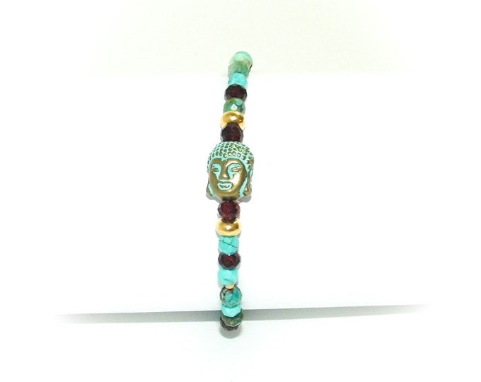 Bracelet Homme gemme turquoise,bracelet pierre plaqué or 24K,artisanal fait main