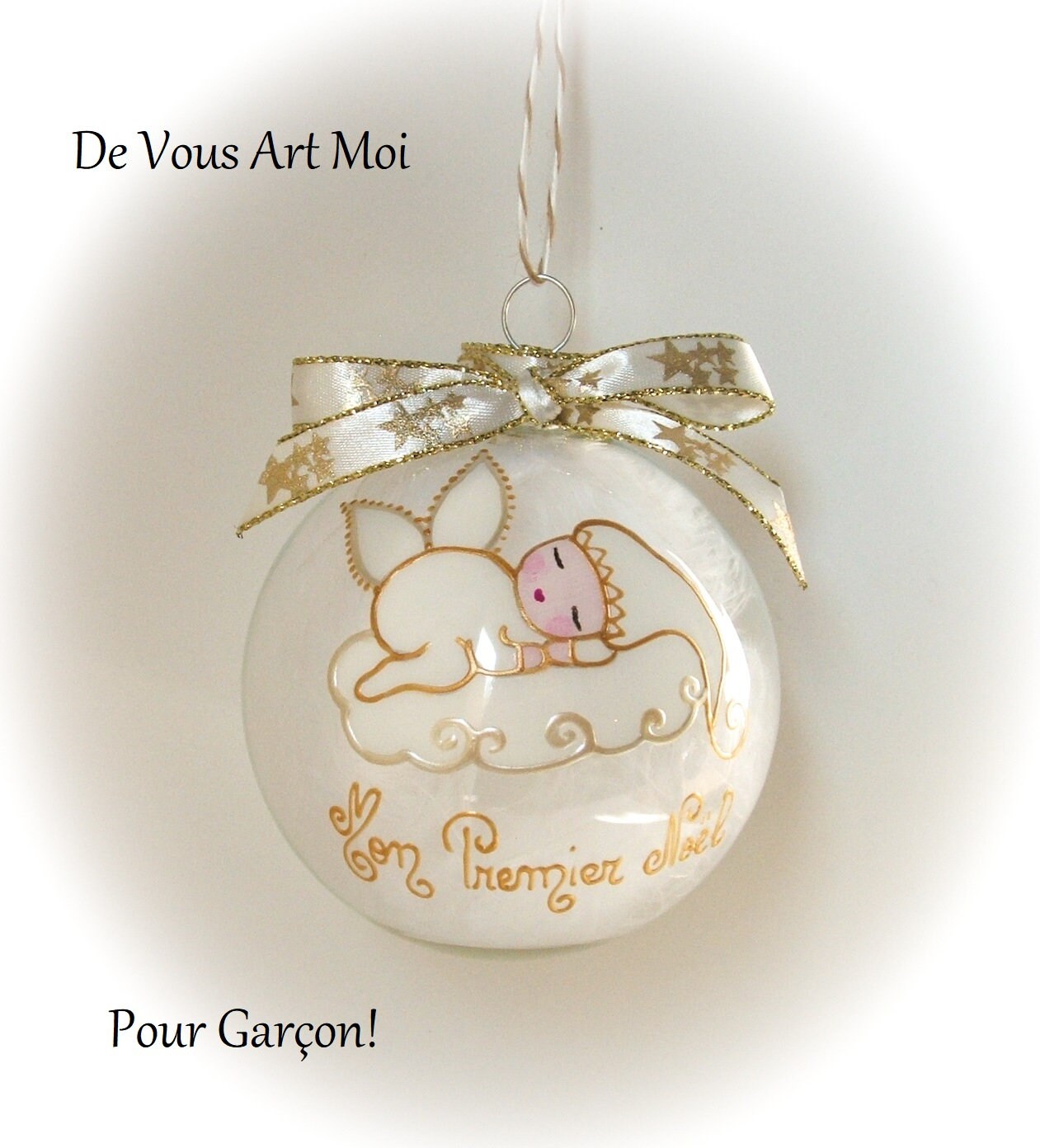 Boule premier noël prénom bébé,boule Noël prénom personnalisée,boule lutin ange de noël,peint main