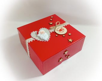 Boite coffret cadeau Noël emballage boite carrée rouge noël fait main artisanale
