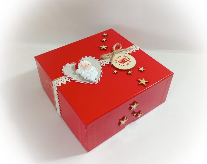 Boite coffret cadeau Noël emballage boite carrée rouge noël fait main artisanale