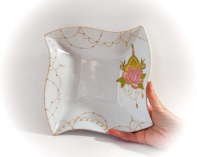 Handmade handcrafted ceramic lotus flower trinket tray/trinket dish.