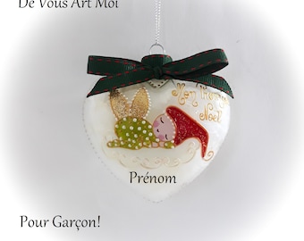 Boule de noël mon premier Noël prénom personnalisée bébé garçon lutin ange Noël fait main