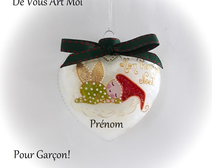 Boule de noël mon premier Noël prénom personnalisée bébé garçon lutin ange Noël fait main