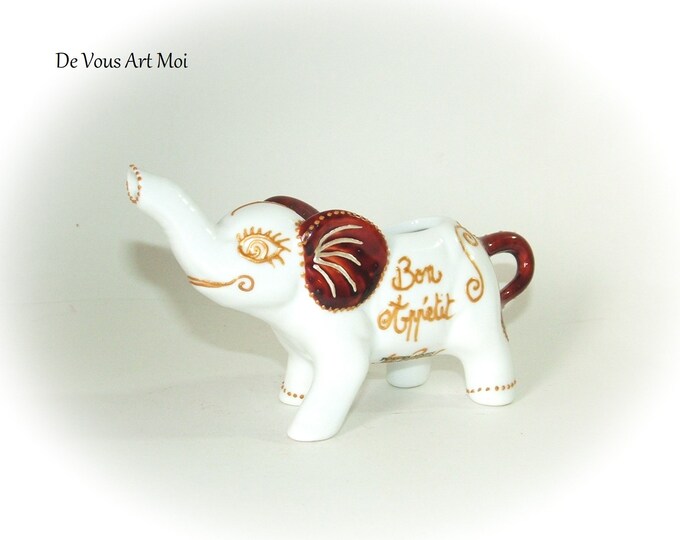 Éléphant céramique porcelaine décorée,verseuse support pic apéritif,fait main artisanal