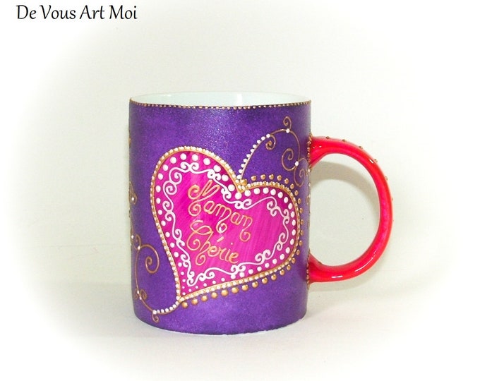 Mug tasse Maman céramique,mug coeur porcelaine colorée,artisanal fait main