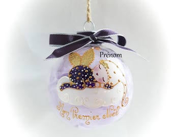 mon premier noël boule personnalisée fée ange lutine verre illustration peinte main artisanale