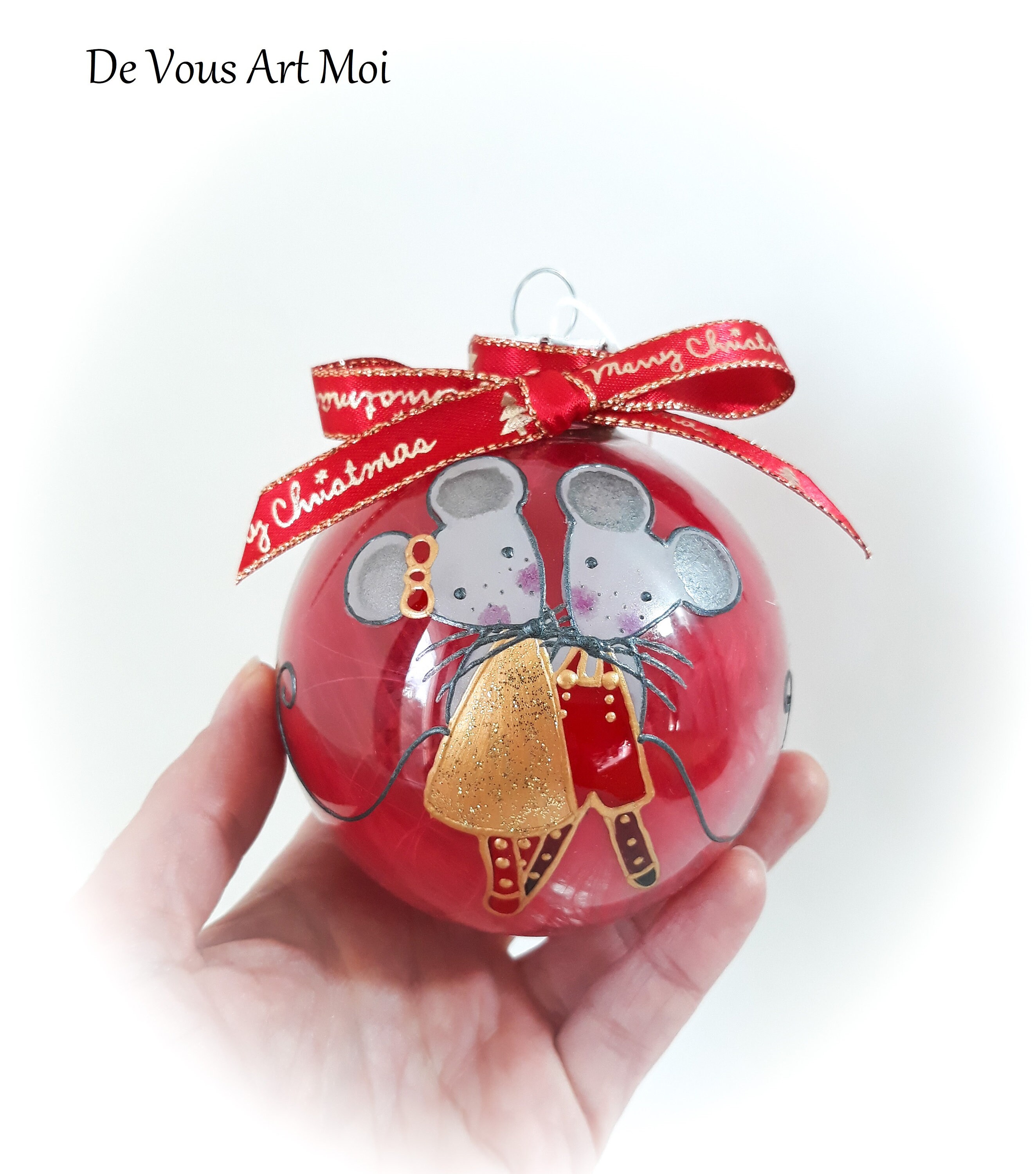 Boule de Noël personnalisée verre peint main cadeau noël couple