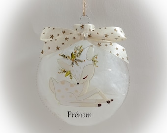 Boule de noël personnalisée verre illustration faon fait main artisanale