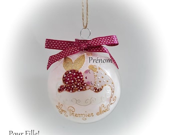 Boule naissance premier noël bébé personnalisé fée ange lutine verre illustration peinte main artisanale