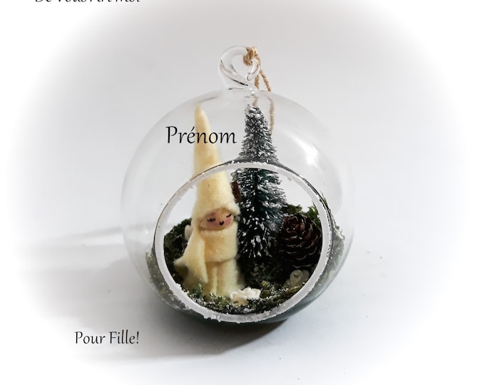 Boule de noël personnalisée prénom fille verre fait main boule noël ouverte lutine fée artisanale