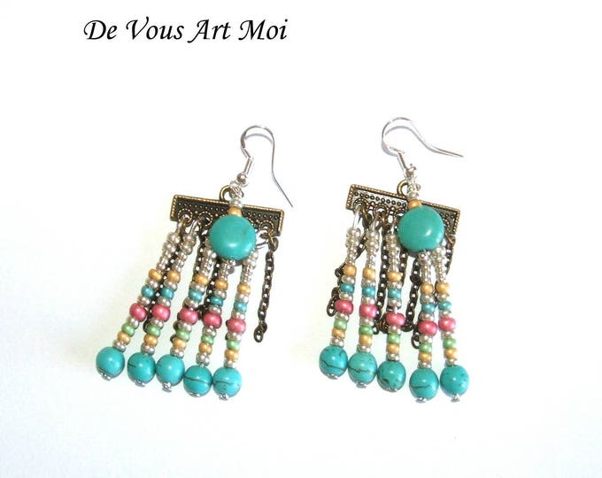 Boucles D'oreille femm perle,boucle d'oreille bohème turquoise,argent 925,pierres de gemmes,fait main