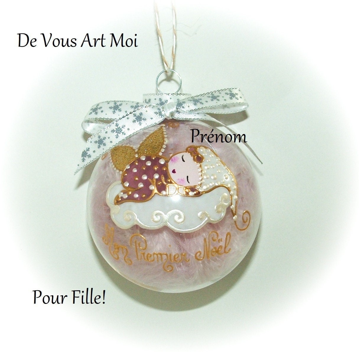 Boule Premier Noël Fille Bébé Personnalisé, Boule Fée Ange Lutine, Verre Peint Main, Artisanale