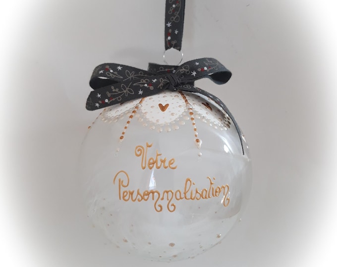 Boule de noël famille personnalisée coeur fait main en verre peint main artisanale