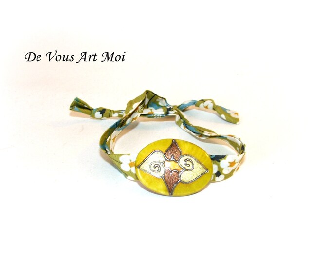 Bracelet Femme bohème,fait main,bracelet liberty,bracelet tissus ajustable,bracelet femme artisanal,bijou peint main,bracelet porcelaine