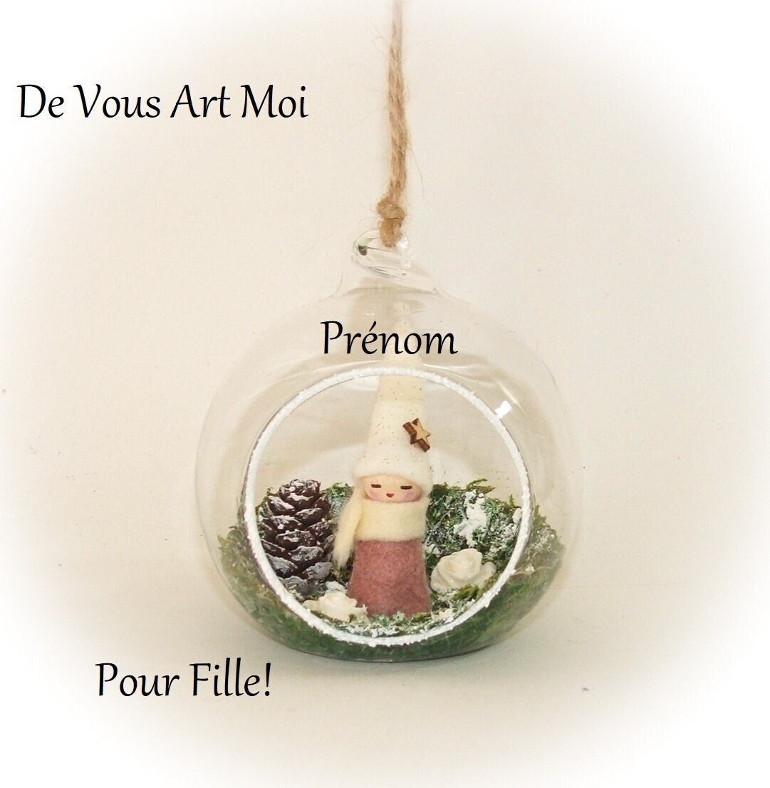 Boule Noël Personnalisée Fille, Fait Main, Boule Lutin Fée Prénom, Artisanale