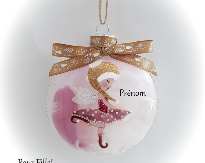 Boule de Noël personnalisée prénom fille Boule fée lutine efle Noël verre peint main artisanal
