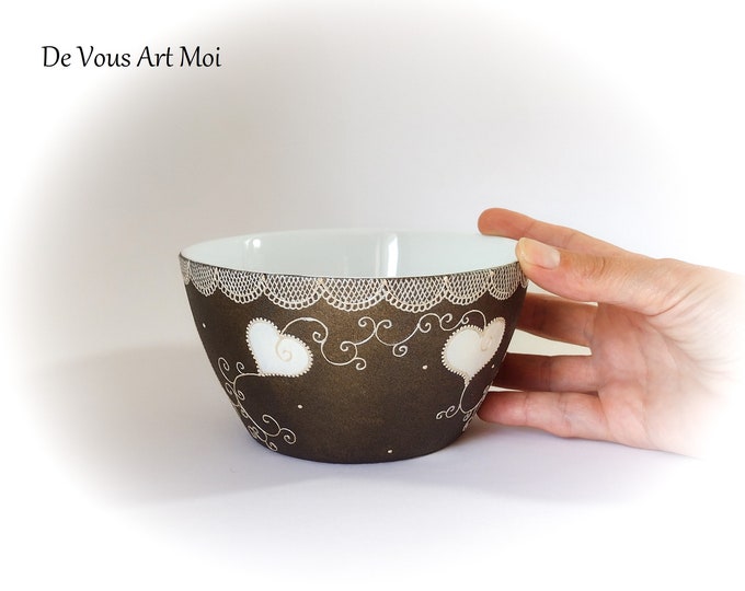 bol céramique porcelaine coeur bol déjeuner peint main artisanal