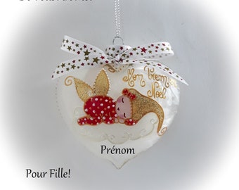 Boule de noël Premier noël fille personnalisée boule Noël verre peint main fée lutine elfe artisanale