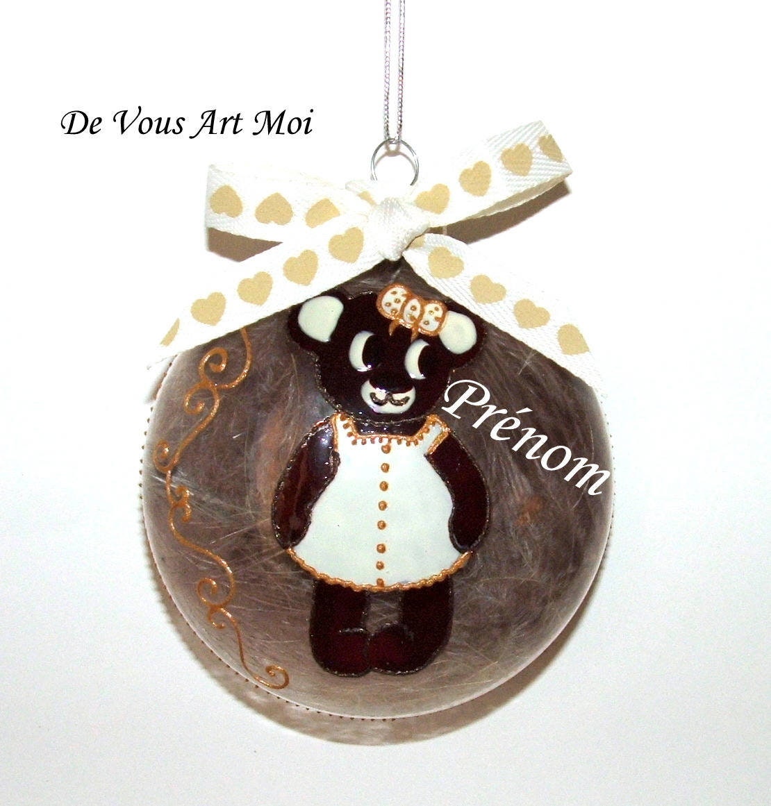 Boule Noël Prénom Personnalisé, Boule Noël Pour Fille, Oursonne Peinte à La Main, Artisanale