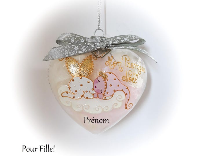 Boule de noël Premier noël bébé fille personnalisée boule Noël verre peint main fée lutine elfe artisanale