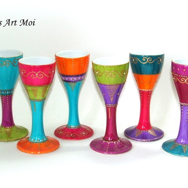 Coquetiers céramique original colorés peints main ensemble 6 coquetiers haut sur pied porcelaine artisanale