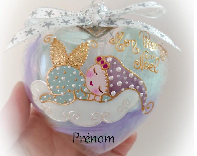 Boule de noël naissance Premier noël fille personnalisée verre peint main fée lutine elfe artisanale