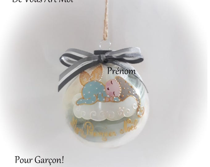 Boule de noël premier noël garçon prénom personnalisé bébé lutin ange de noël peint main