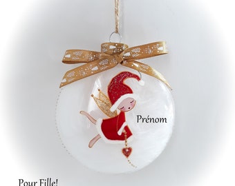 Boule de Noël personnalisée prénom fille Boule fée lutine efle Noël verre peint main artisanal