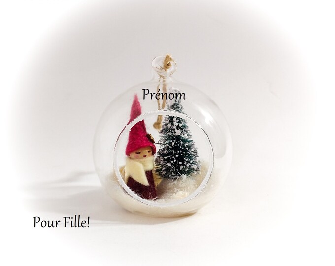 Boule de noël personnalisée prénom fille verre fait main boule noël ouverte lutine fée artisanale