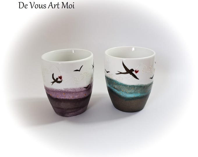 Mug tasse porcelaine duo verre céramique porcelaine peint main artisanal