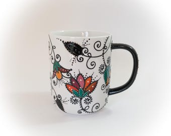 Mug céramique porcelaine cadeau duo tasses thème oiseaux peint main artisanal
