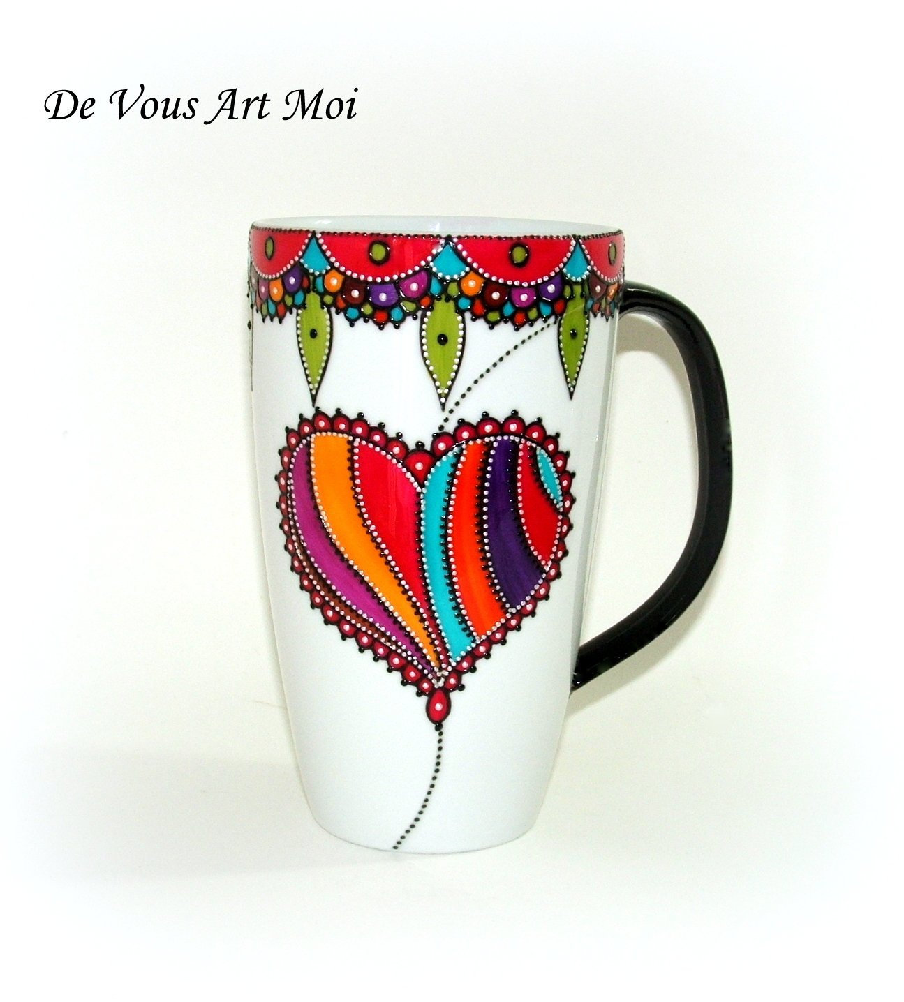 Mug tasse XXL,peint main,grande tasse coeur,mug 60cl jumbo,mug