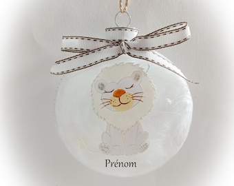 Boule de noël naissance lion peint main premier noël personnalisée dessin illustration artisanale