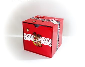 Coffret boite thème Noël emballage cadeau boite sapin veille de Noël fait main artisanale