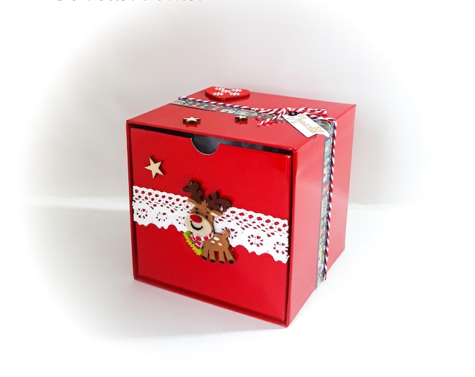 Coffret boite thème Noël emballage cadeau boite sapin veille de Noël fait main artisanale