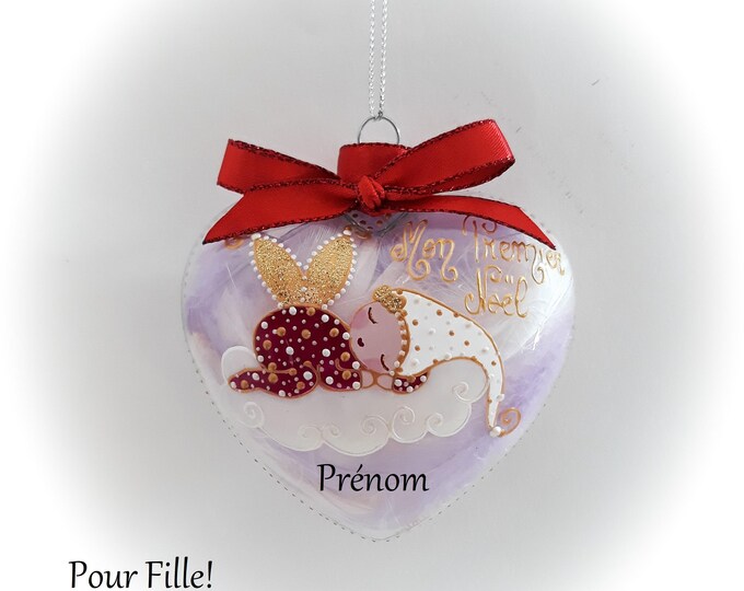 Boule de noël Premier noël fille personnalisée boule Noël verre peint main fée lutine elfe artisanale