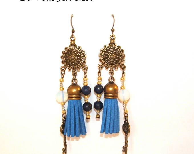 Boucles D'oreille lapis lazuli,boucle d'oreille gemmes pompons,fait main