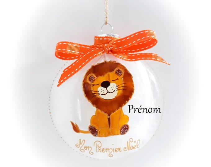 Boule mon premier noël lion peint main personnalisée dessin illustration artisanale