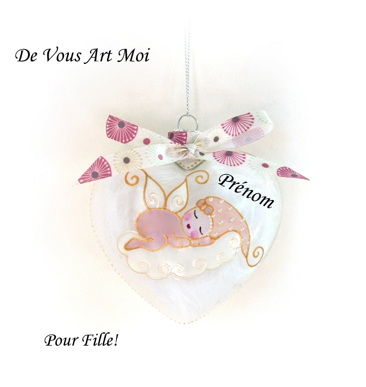 Boule Bébé Noël Personnalisée, Peinte Main, Décoration Fée Elfe Noël, Cœur en Verre, Pour Fille