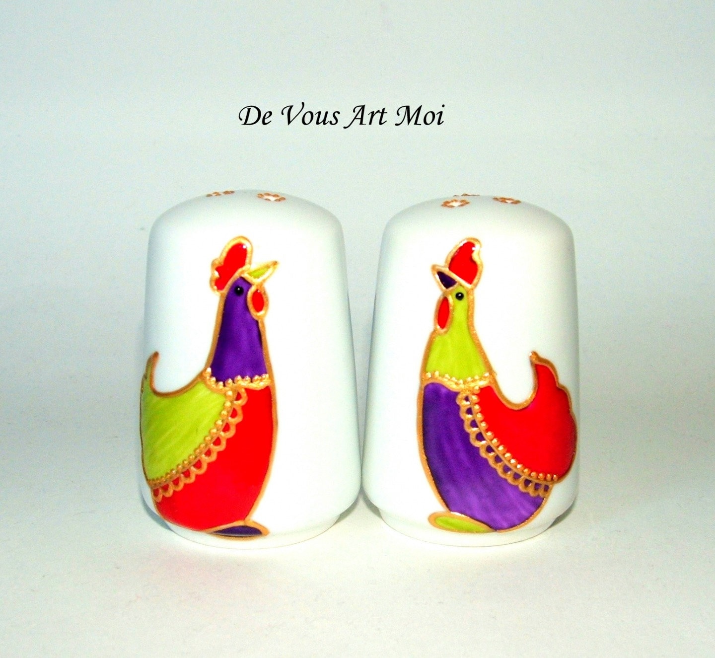 Poule Peinte Main, sur Salière et Poivrière, en Porcelaine, Accessoire de Table Poule, Décoration Po