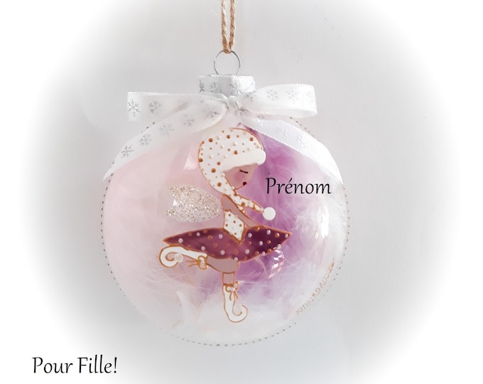 Boule de Noël personnalisée prénom fille Boule fée lutine efle Noël verre peint main artisanal