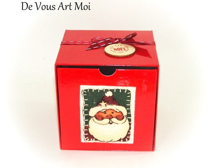 Boite cadeau emballage original thème noël rouge coffret Père Noël fait main artisanale