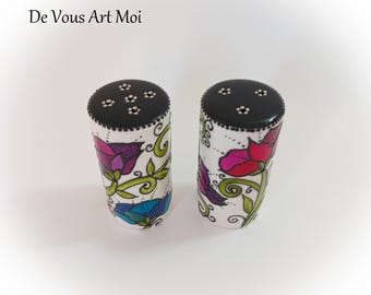 Salière poivrière céramique porcelaine duo sel poivre artisanale peinte main