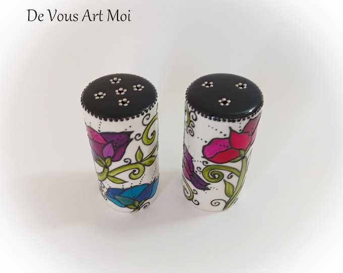 Salière poivrière céramique porcelaine duo sel poivre artisanale peinte main