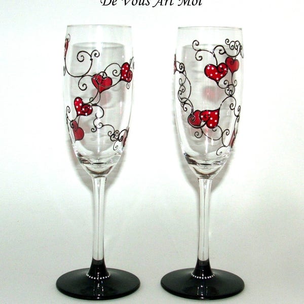 Verre Flûtes à champagne originales décorées cadeau couple fait main artisanal