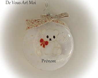 Bola de Navidad personalizada ilustrada White Teddy Bear Handmade Hand Painted Glass