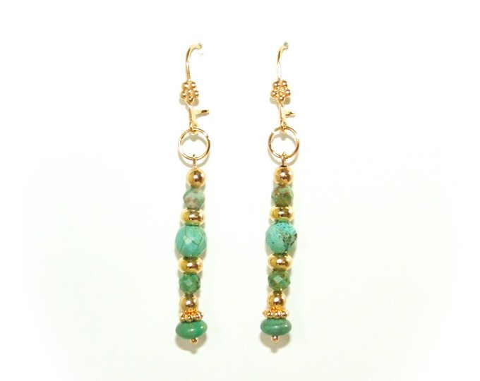 Boucles d'oreille pierre Turquoise,boucle d'oreille plaqué or,fait main artisanale